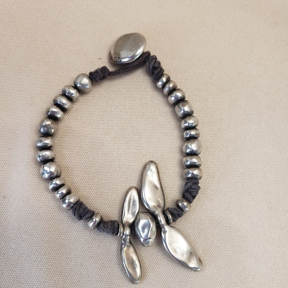 UNO de 50 Silver Plated Beads and Brown Cord Bracelet - Picture 1 of 7